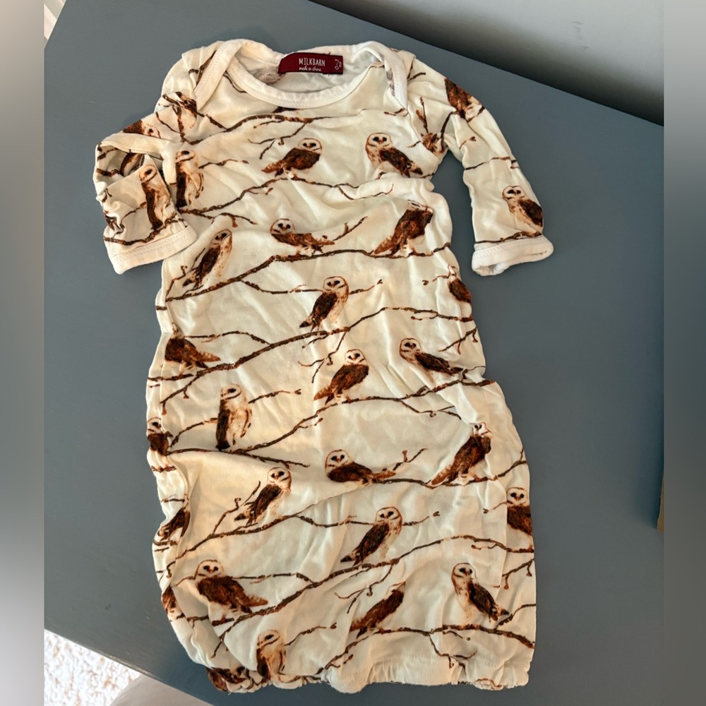 Milkbarn Cream and Brown Sleep Sacks Gown with Owls